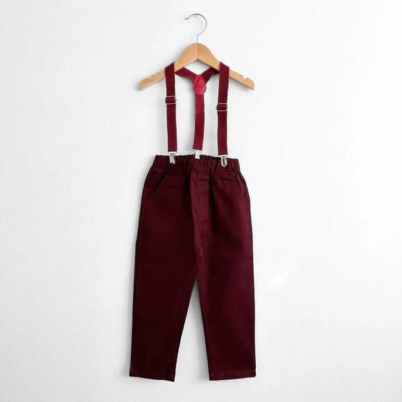NWT Handsome Boys Dress Shirt, Bow Tie, Pants & Suspenders Set Burgundy 2T - Picture 4 of 5